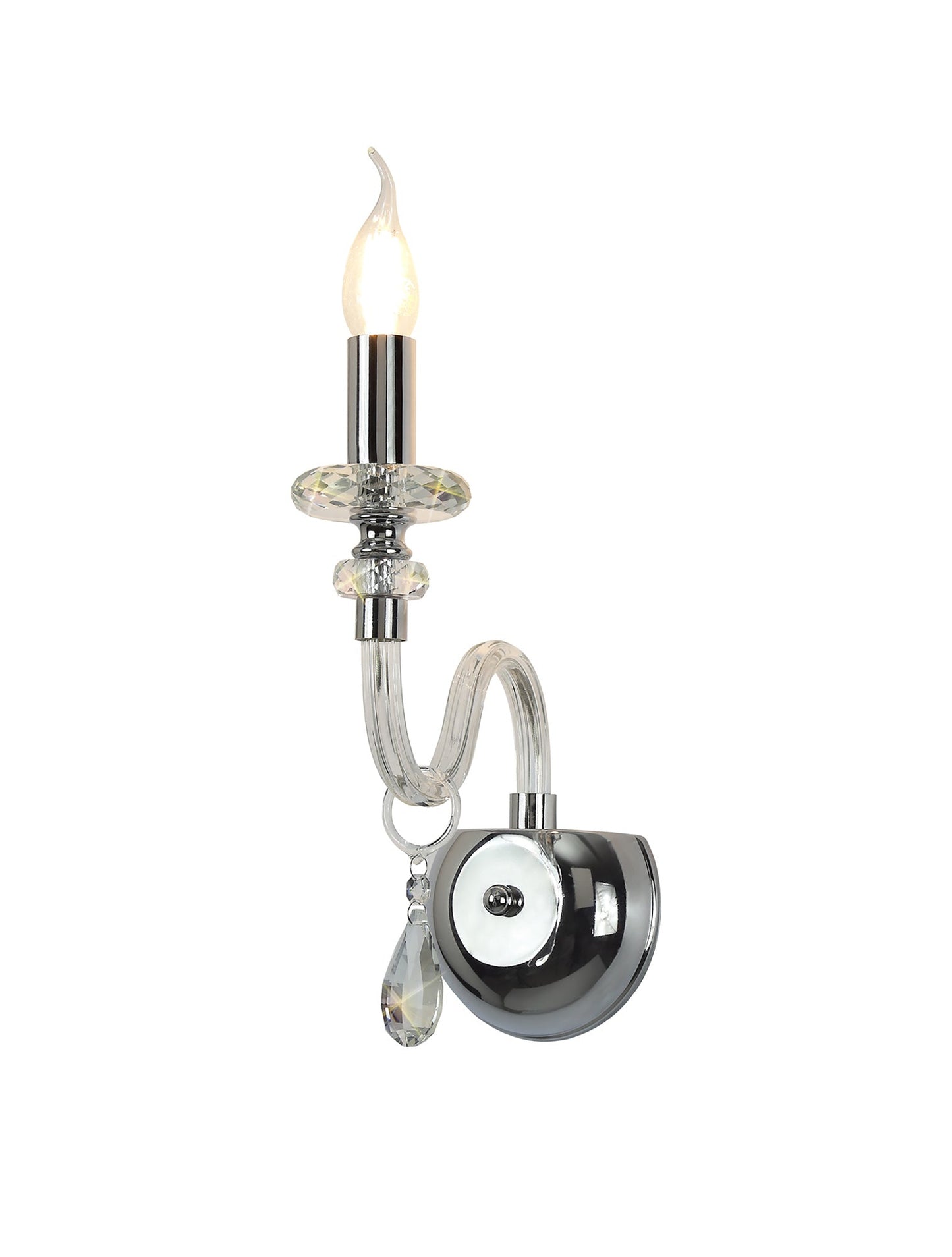 Damson Wall Lamp, 1 Light E14, Polished Chrome and Clear Glass and Crystal