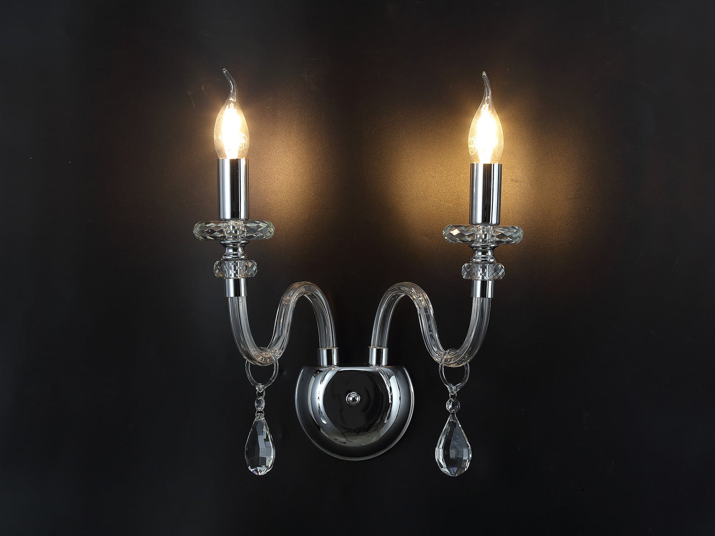 Damson Wall Lamp, 2 Light E14, Polished Chrome and Clear Glass and Crystal