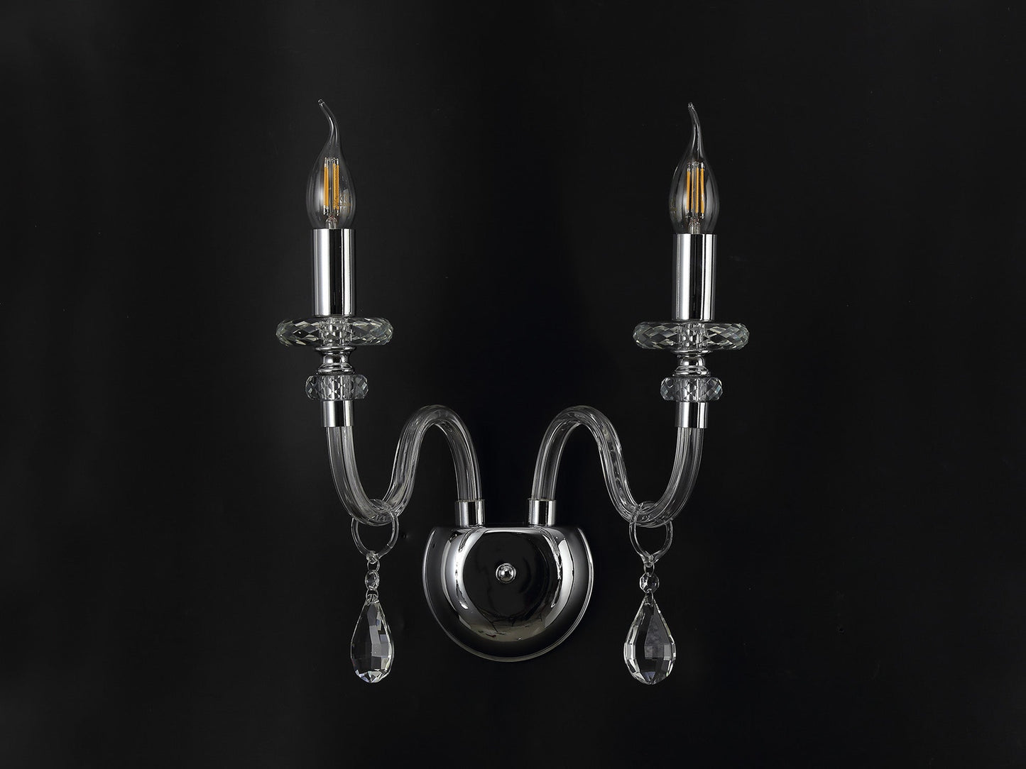 Damson Wall Lamp, 2 Light E14, Polished Chrome and Clear Glass and Crystal