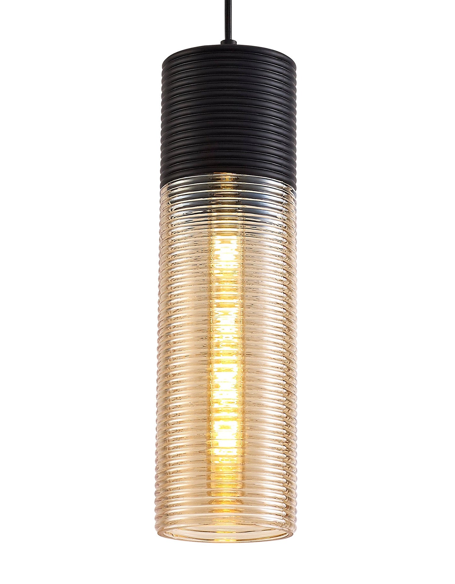 Didsbury Single Tube Pendant 1 Light E27, Black and Amber Glass