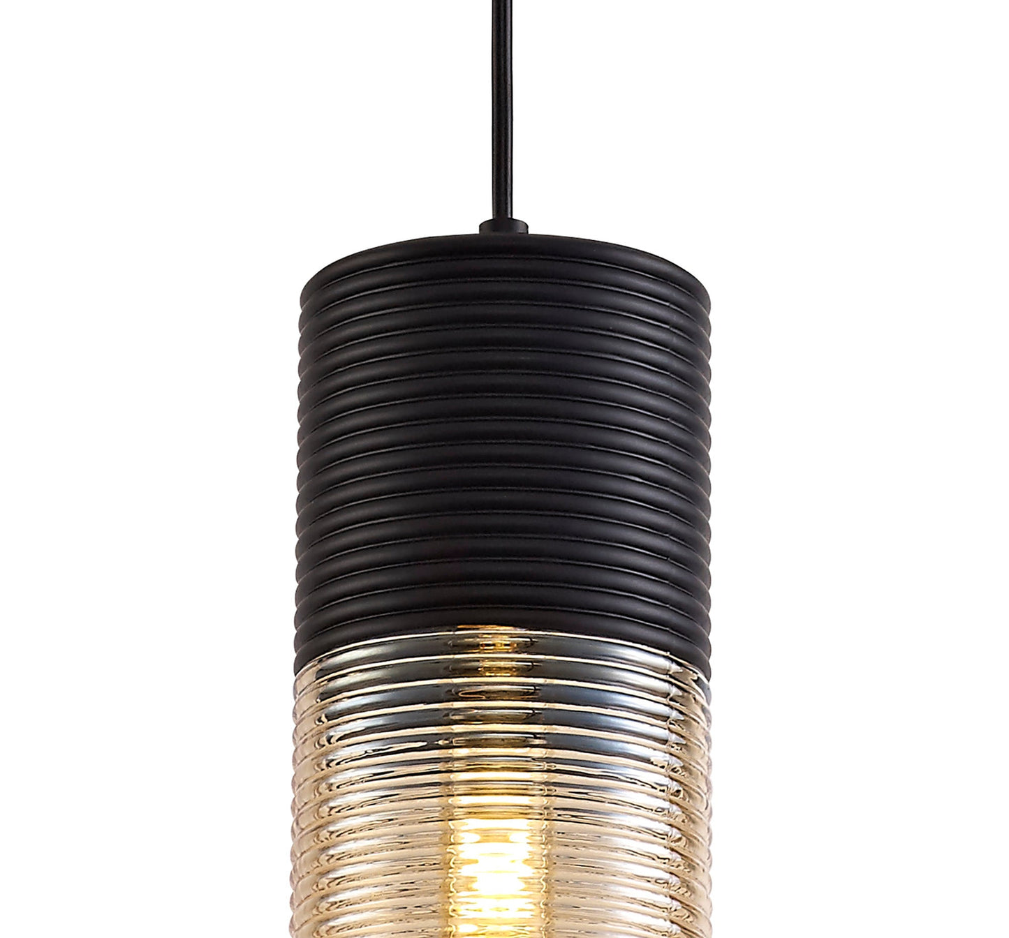 Didsbury Single Tube Pendant 1 Light E27, Black and Amber Glass