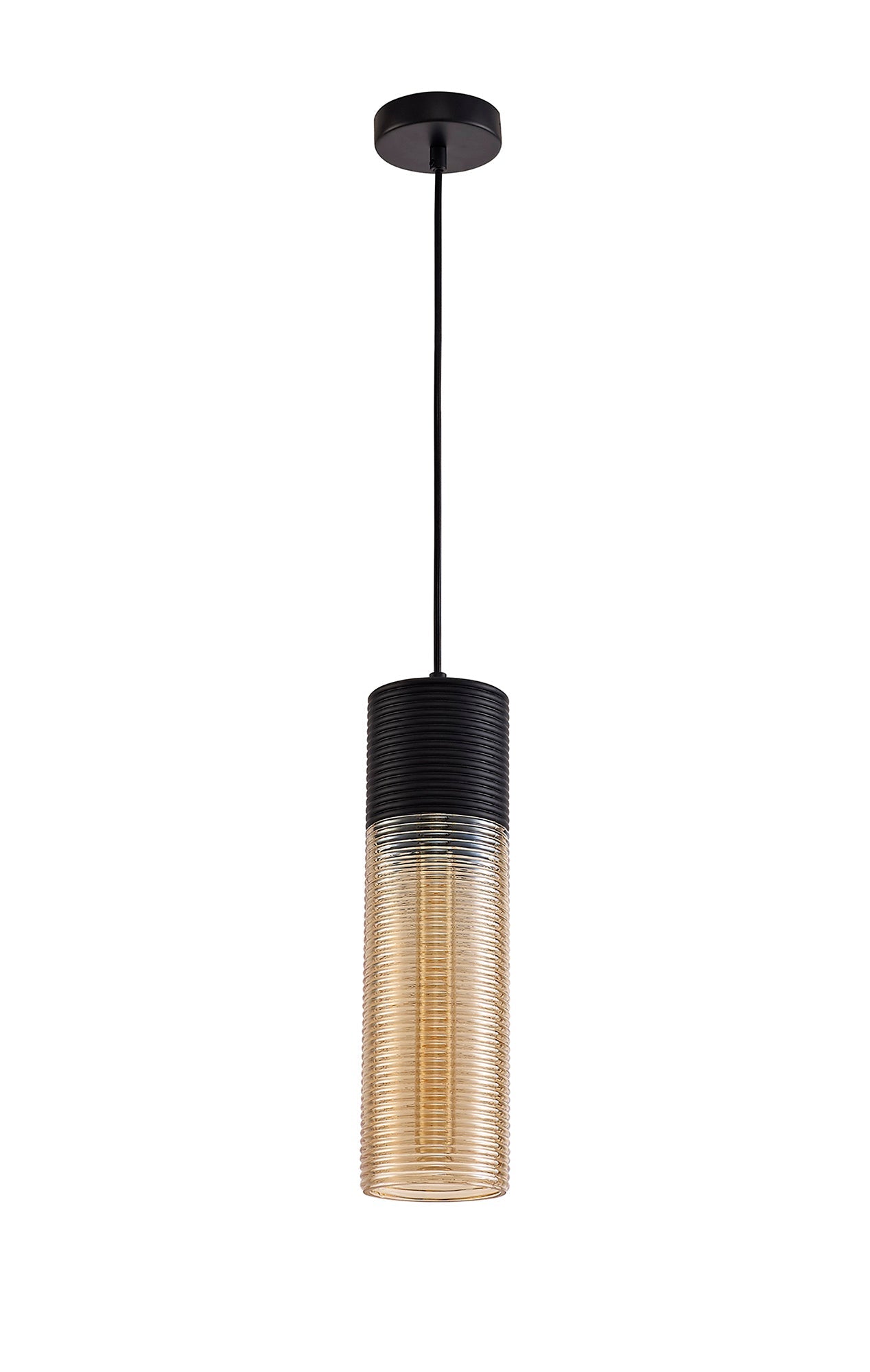 Didsbury Single Tube Pendant 1 Light E27, Black and Amber Glass