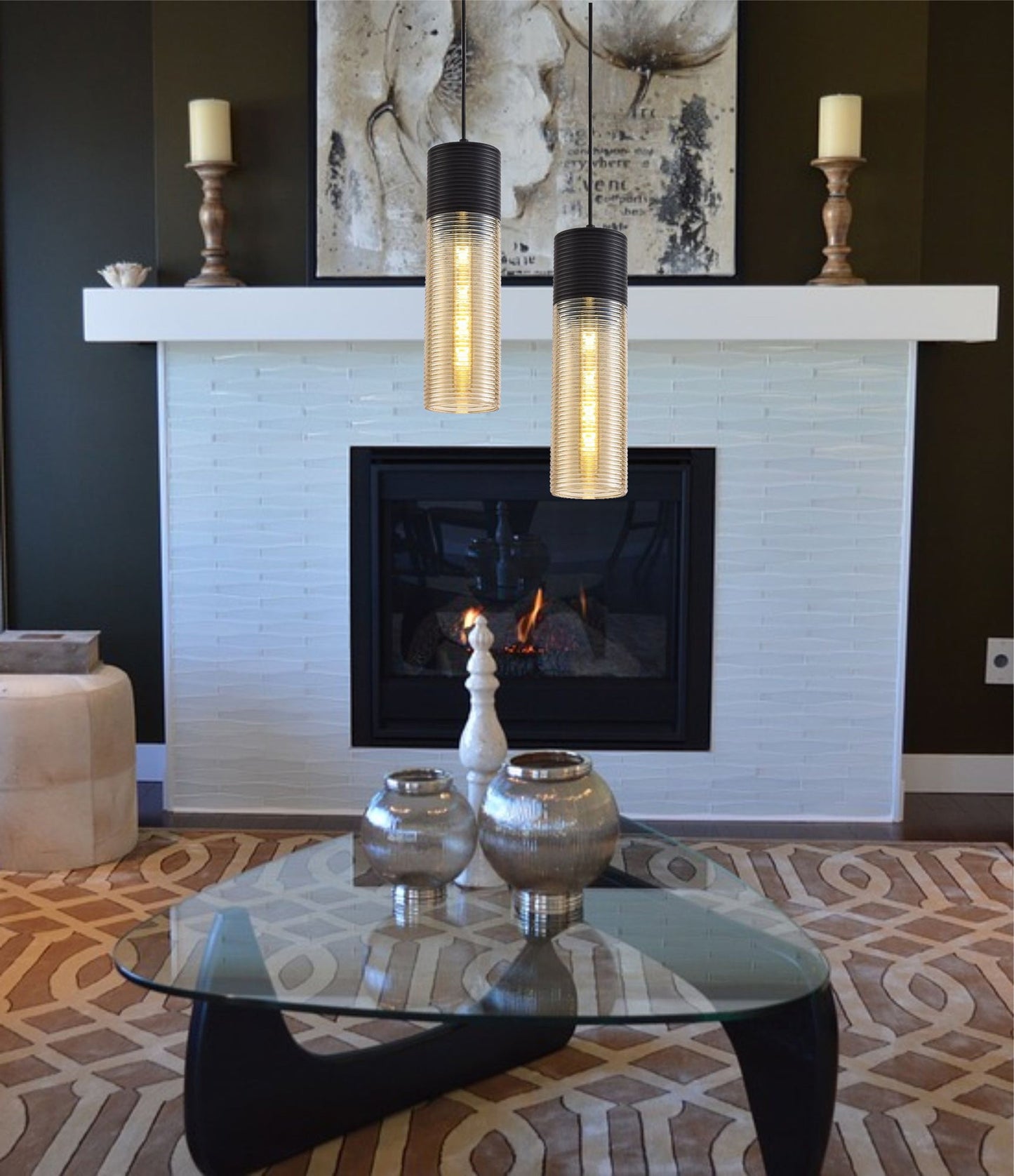 Didsbury Single Vase Pendant 1 Light E27, Black and Amber Glass