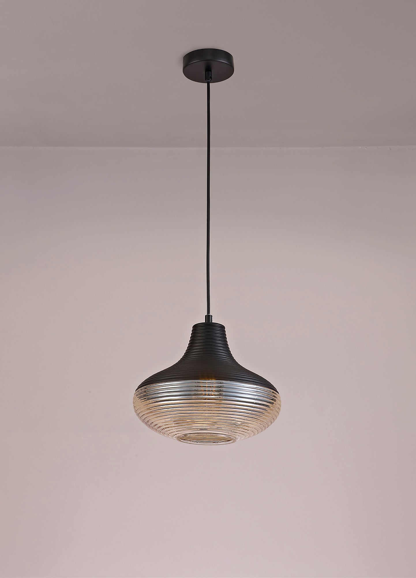Didsbury Single Vase Pendant 1 Light E27, Black and Amber Glass