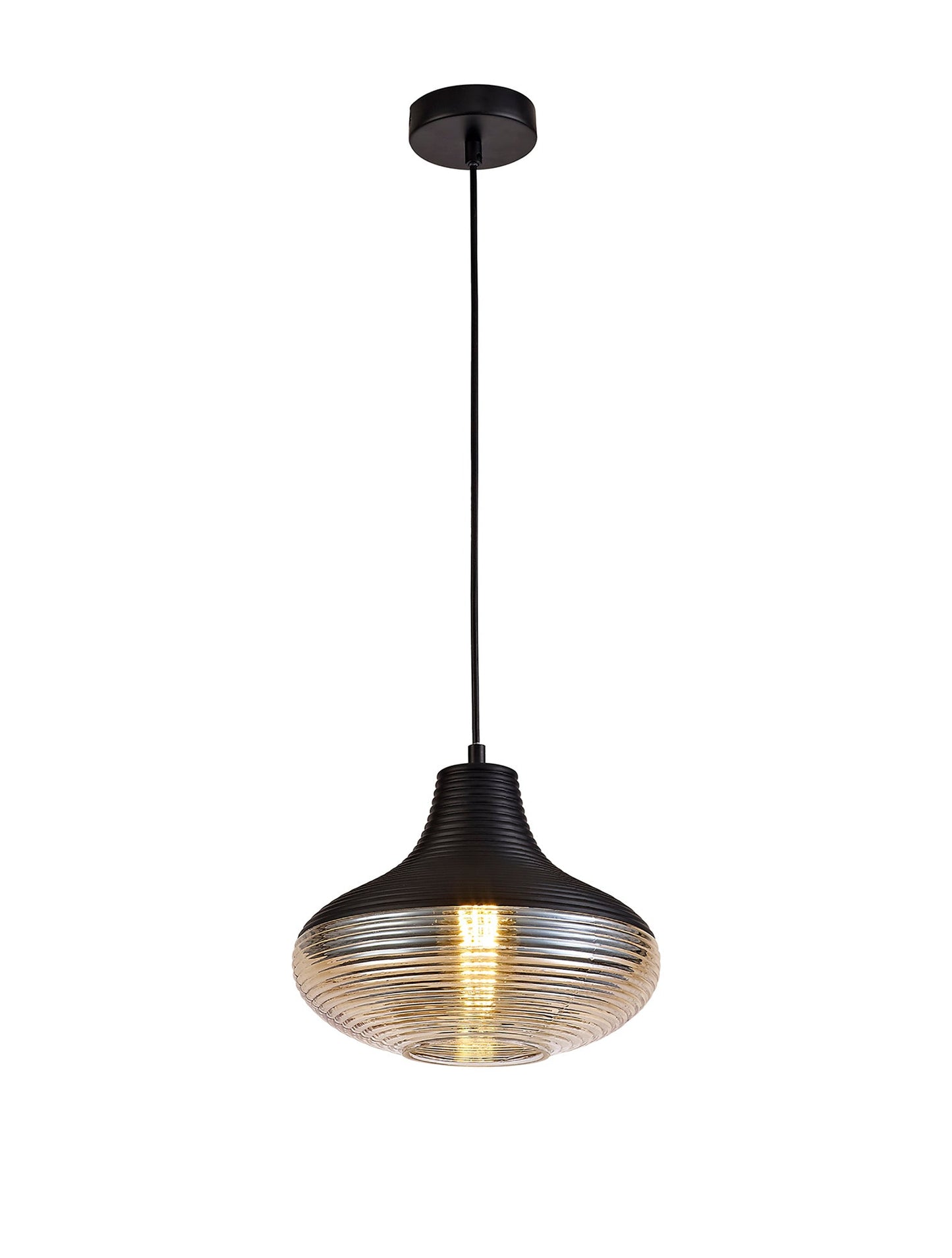 Didsbury Single Vase Pendant 1 Light E27, Black and Amber Glass