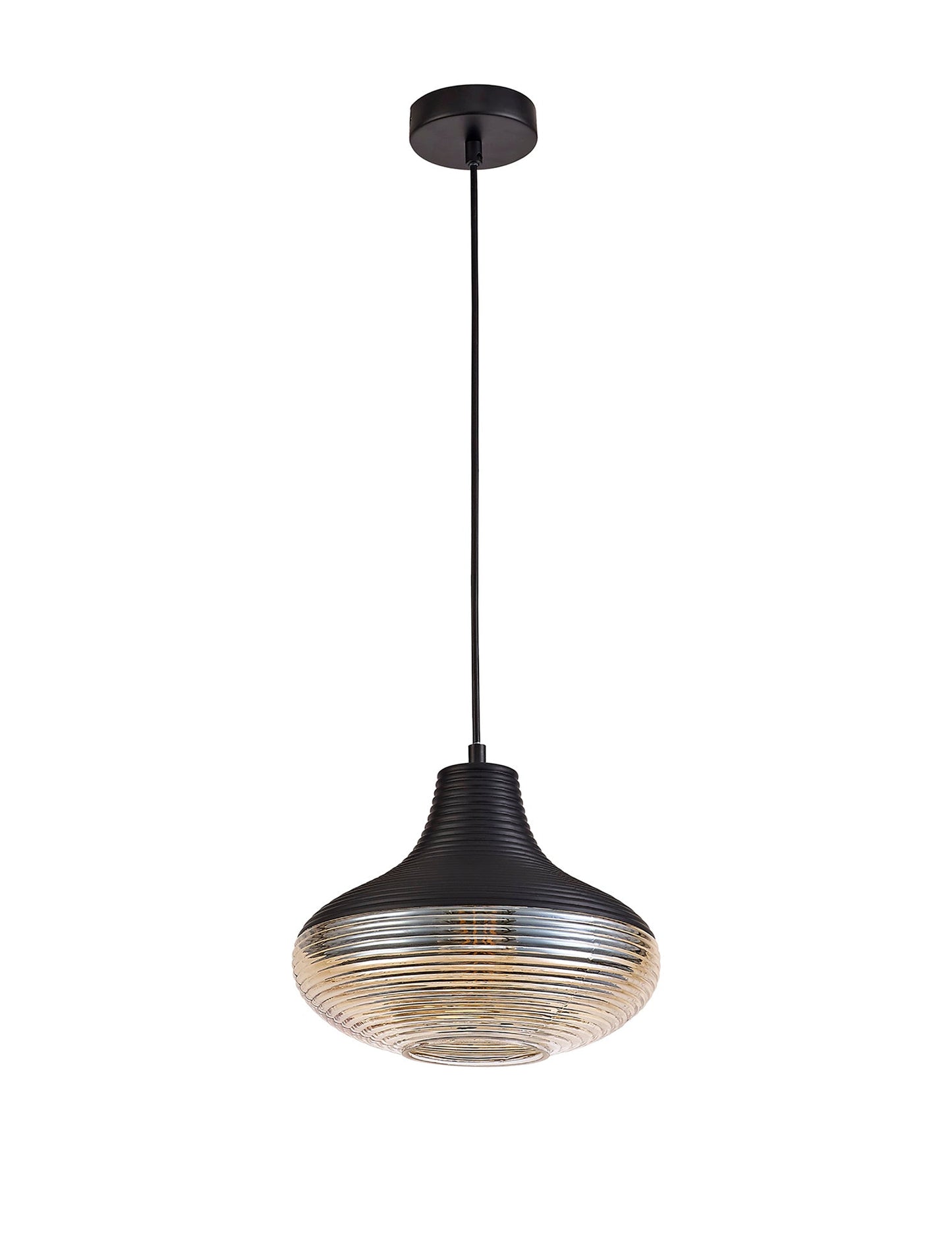 Didsbury Single Vase Pendant 1 Light E27, Black and Amber Glass