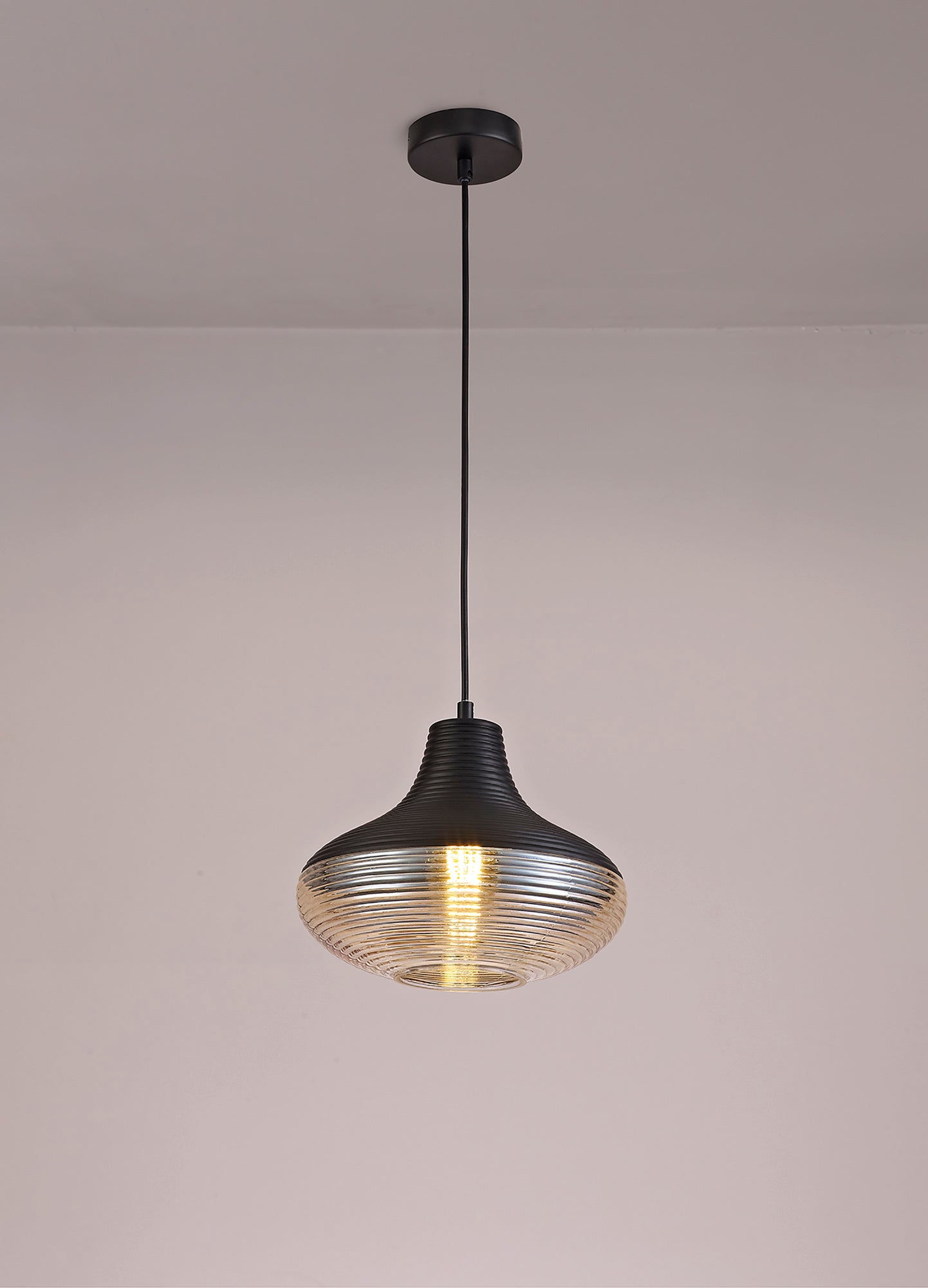 Didsbury Single Vase Pendant 1 Light E27, Black and Amber Glass