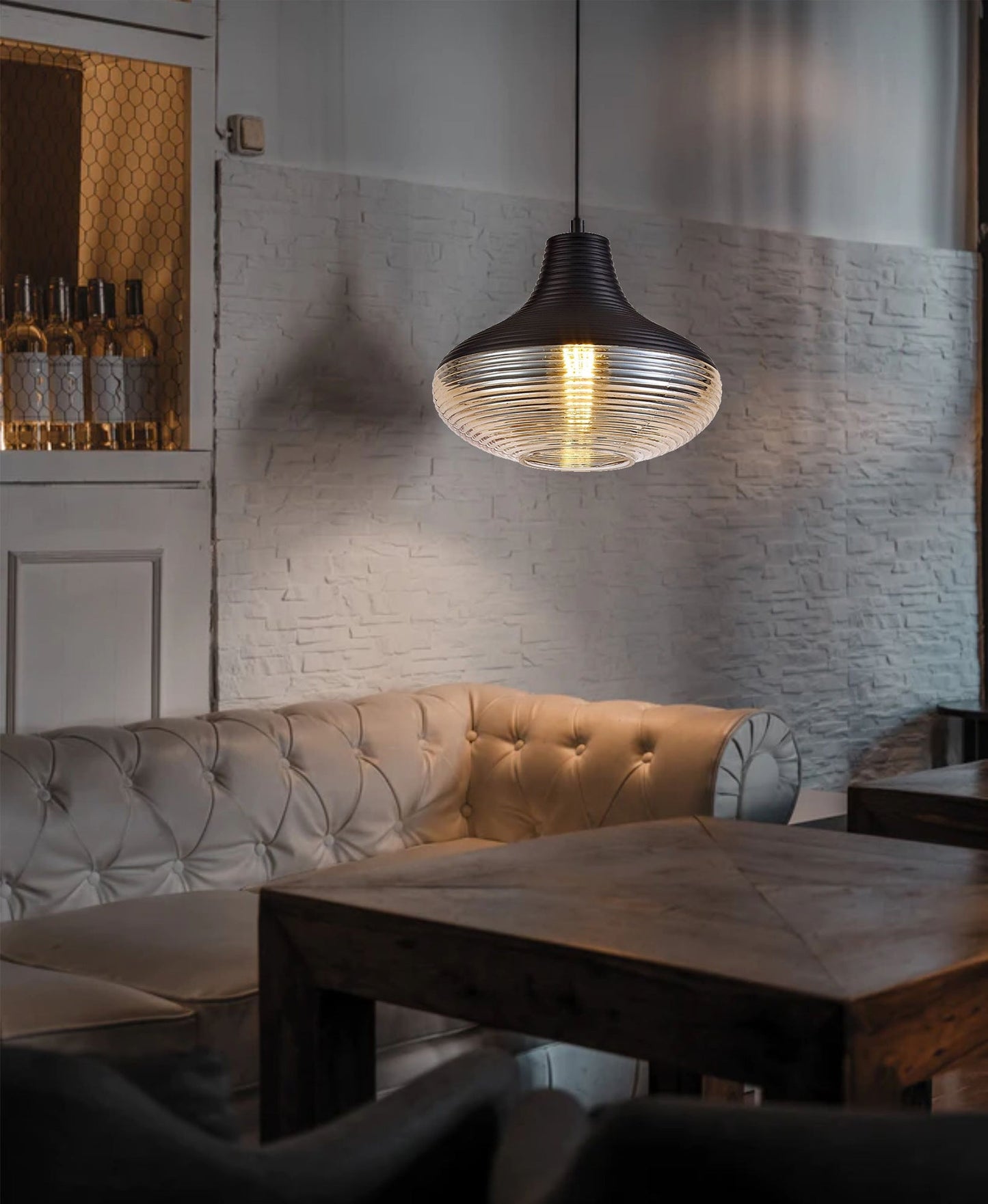 Didsbury Single Vase Pendant 1 Light E27, Black and Amber Glass