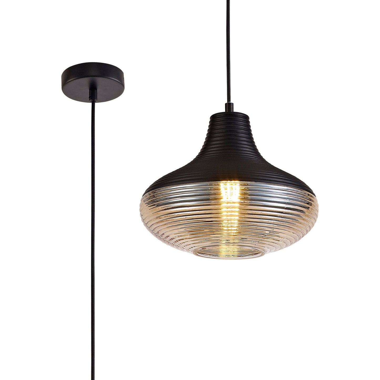 Didsbury Single Vase Pendant 1 Light E27, Black and Amber Glass