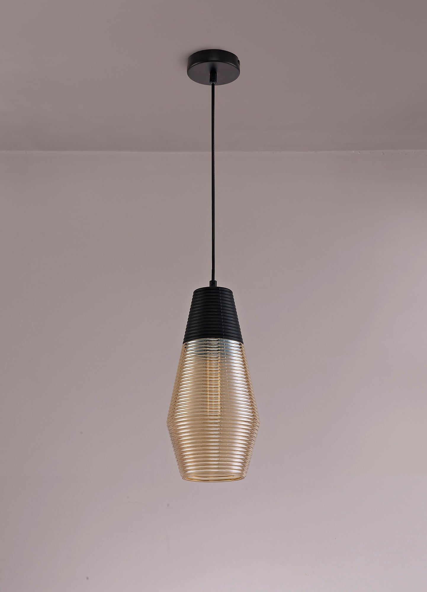 Didsbury Single Cone Pendant 1 Light E27, Black and Amber Glass