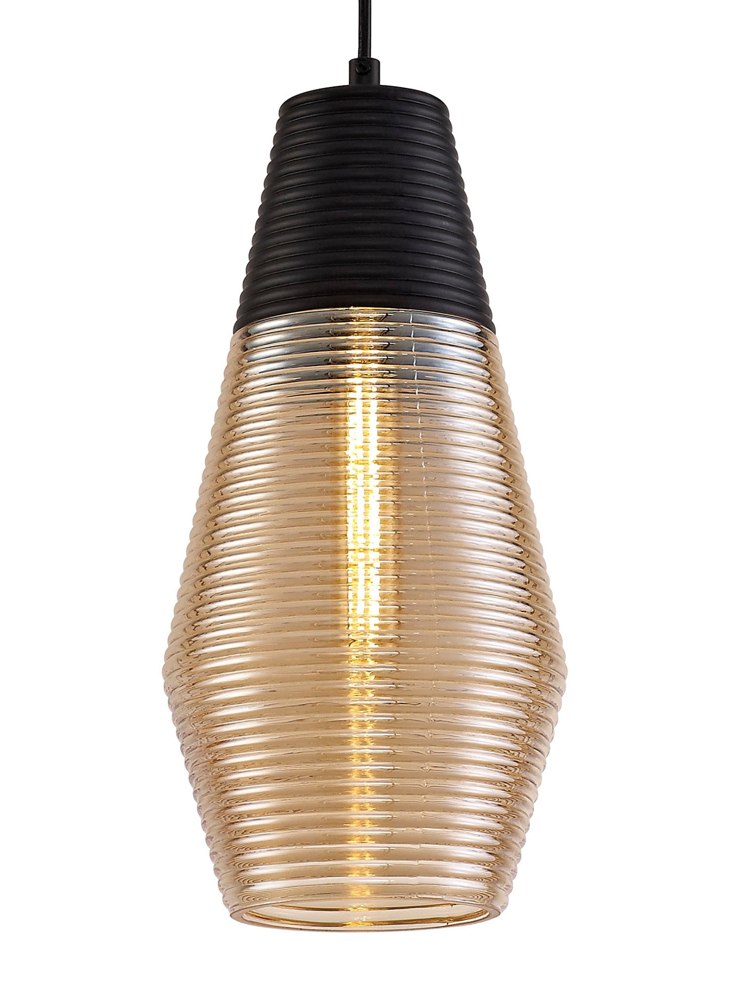 Didsbury Single Cone Pendant 1 Light E27, Black and Amber Glass