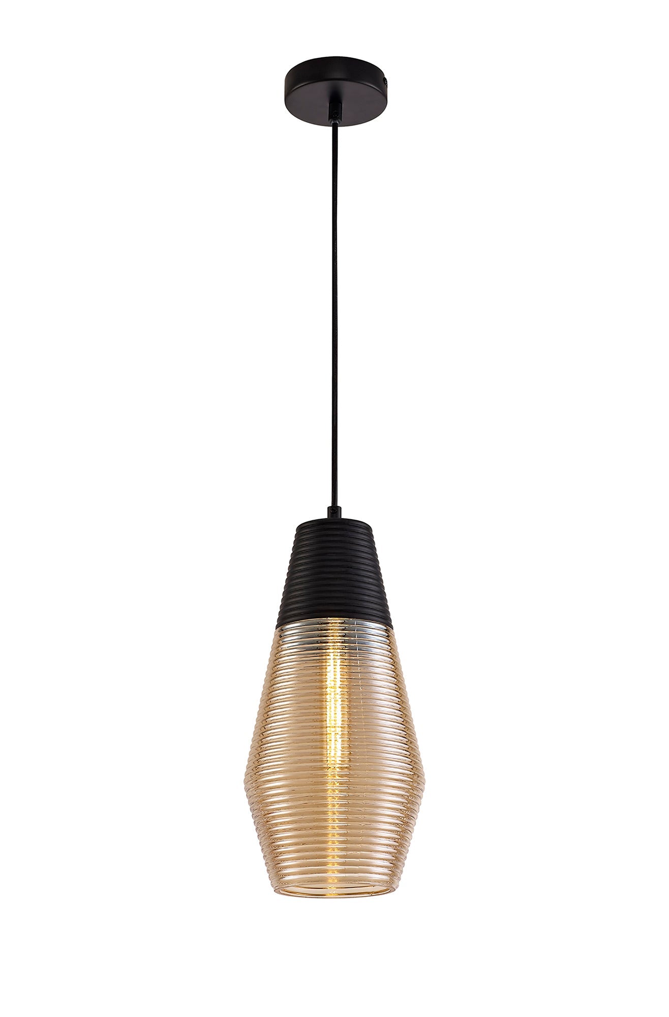 Didsbury Single Cone Pendant 1 Light E27, Black and Amber Glass