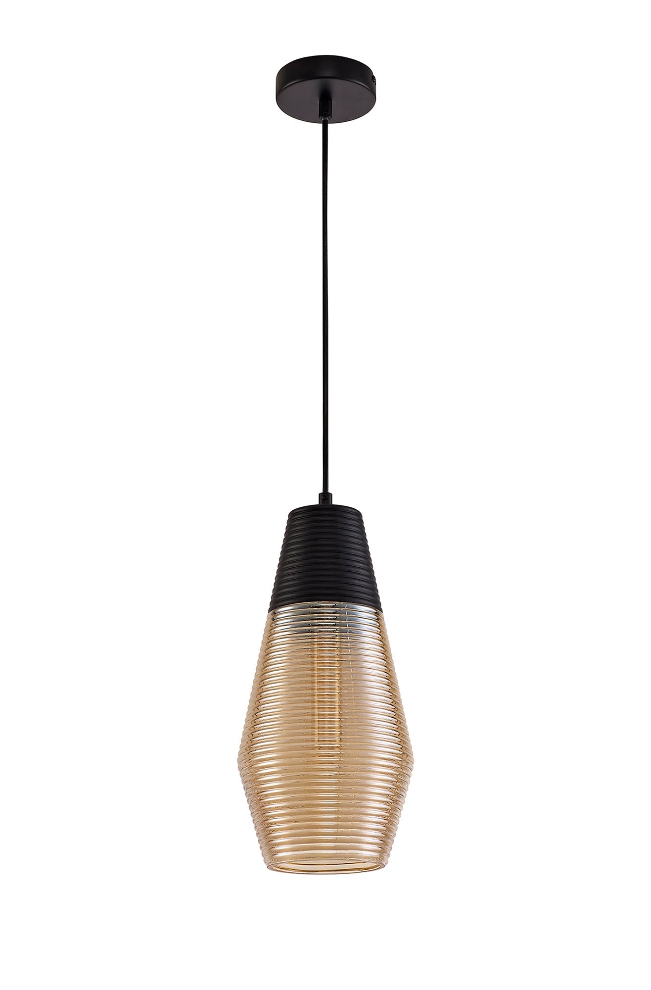 Didsbury Single Cone Pendant 1 Light E27, Black and Amber Glass