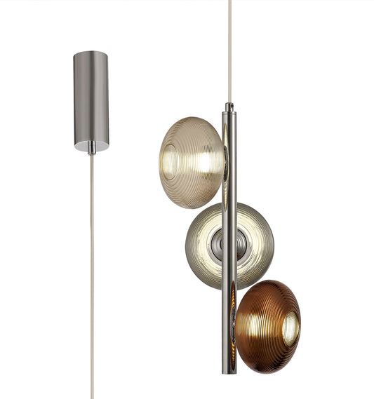 Dingle Multiple Pendant, 3 x 8W LED, 4000K, Smoked, Copper & Champagne and Polished Chrome, 3yrs Warranty