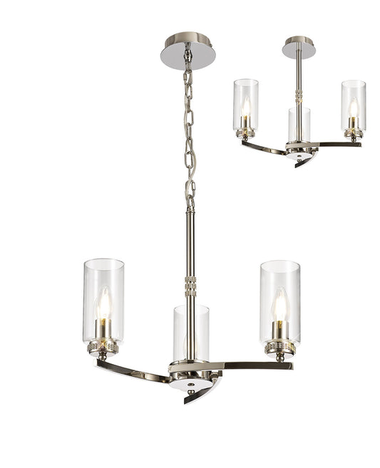 Disley Pendant and Semi Ceiling, 3 x E14, Polished Nickel