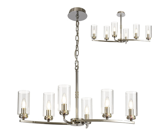 Disley Rectangular Pendant and Semi Ceiling, 6 x E14, Polished Nickel