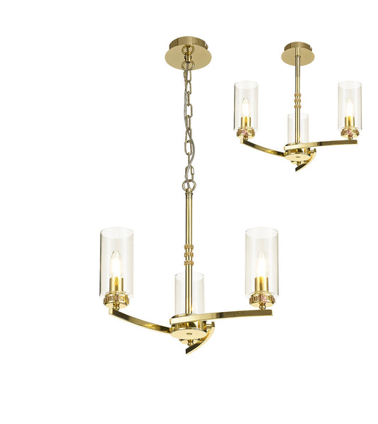Disley Pendant and Semi Ceiling, 3 x E14, Polished Gold