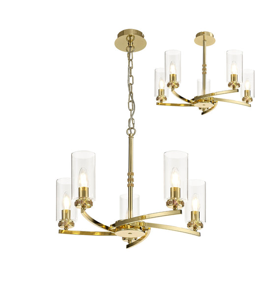 Disley Pendant and Semi Ceiling, 5 x E14, Polished Gold
