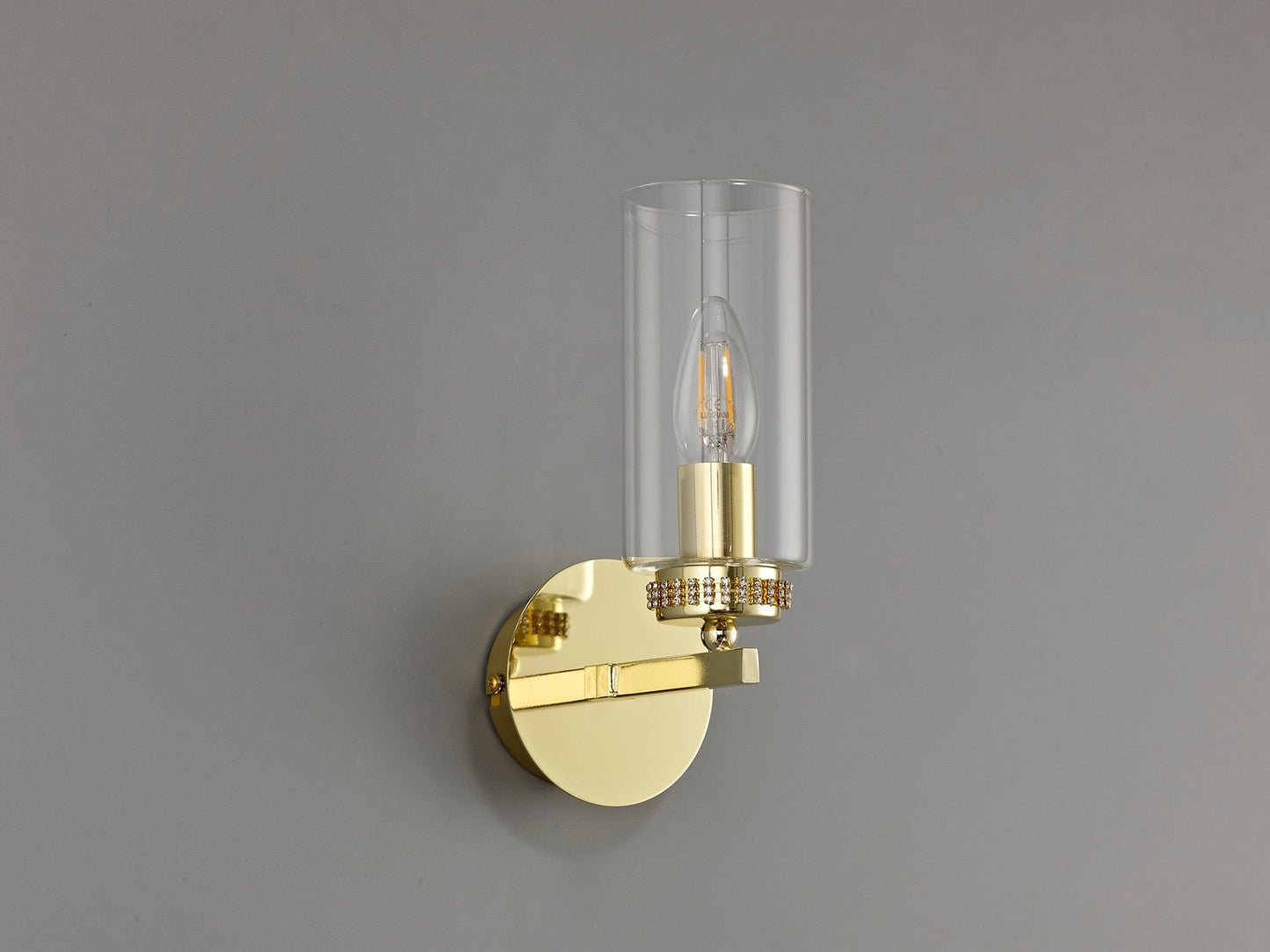 Disley Wall Lamp Switched, 1 x E14, Polished Gold
