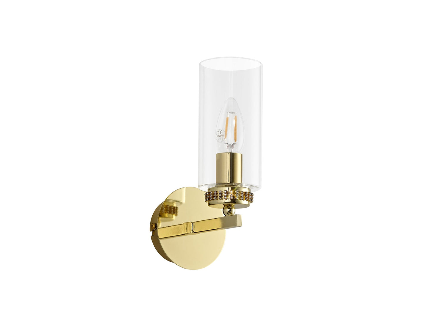 Disley Wall Lamp Switched, 1 x E14, Polished Gold