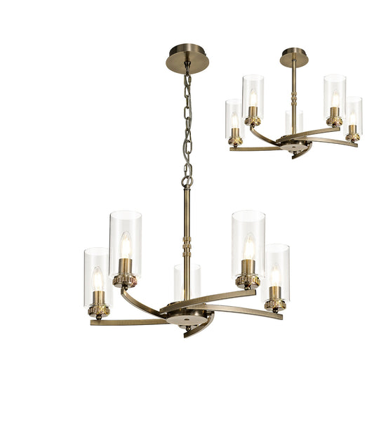 Disley Pendant and Semi Ceiling, 5 x E14, Antique Brass