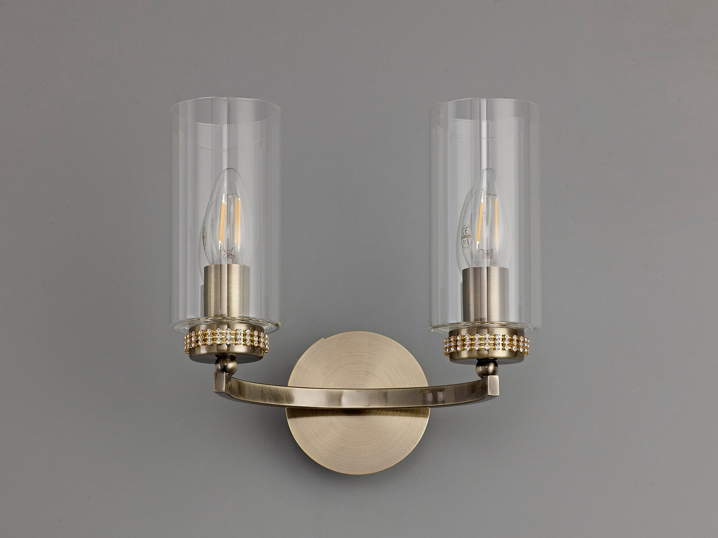Disley Wall Lamp Switched, 2 x E14, Antique Brass