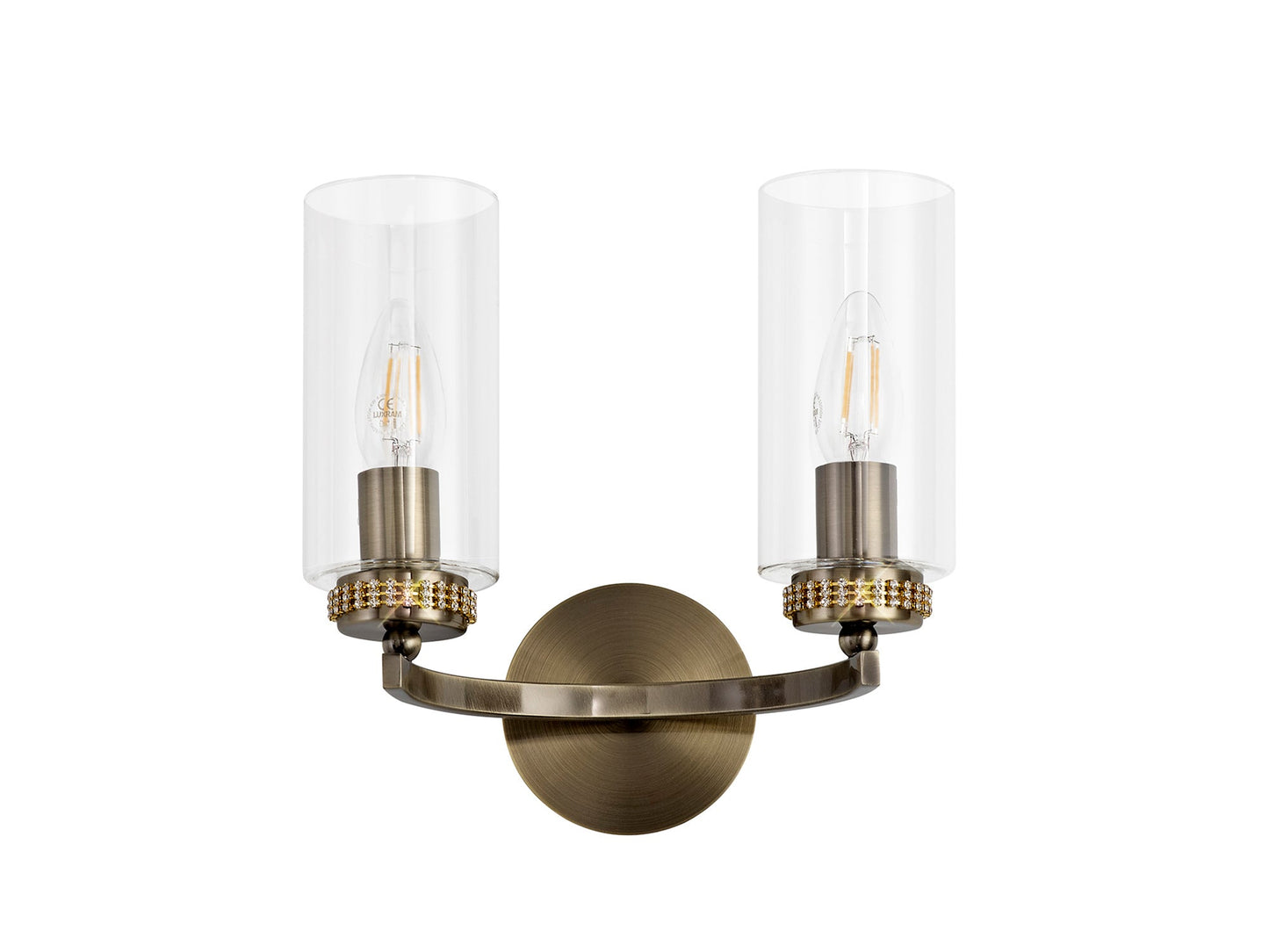 Disley Wall Lamp Switched, 2 x E14, Antique Brass