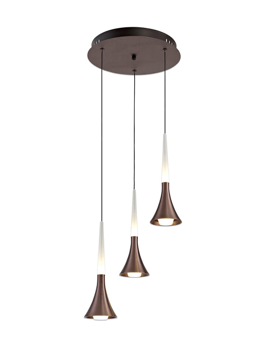 Dunham 3 Light Round Pendant, 3 x 5W LED, 3000K, 447lm, Satin Brown, 3yrs Warranty 2