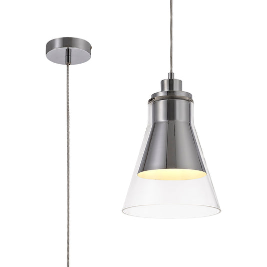 Gatley Pendant, 1 x E27, Polished Chrome and Clear Glass