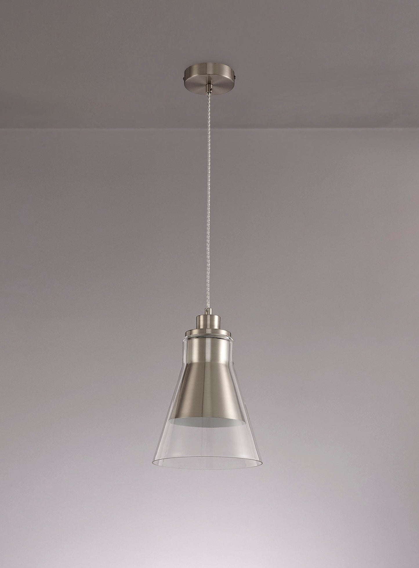 Gatley Pendant, 1 x E27, Satin Nickel and Clear Glass