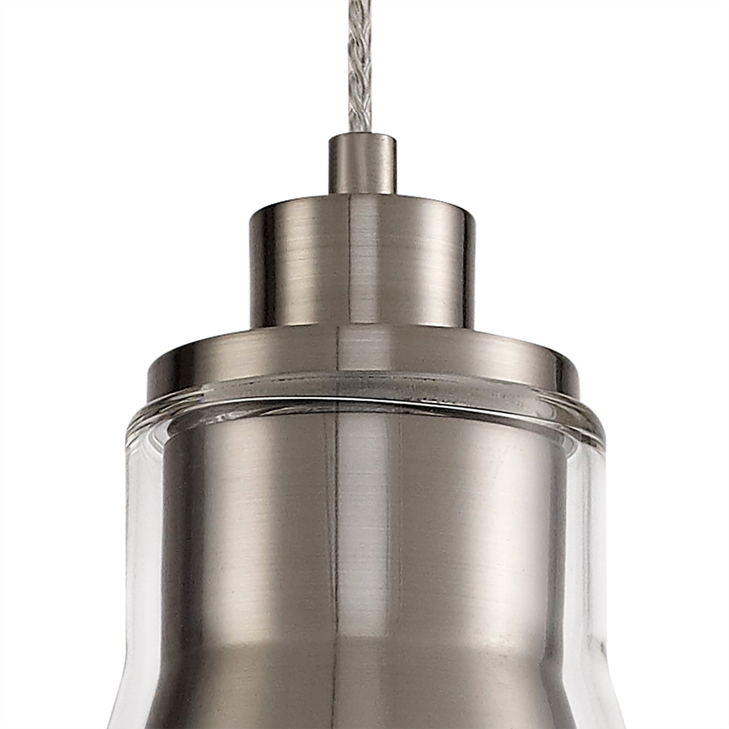 Gatley Pendant, 1 x E27, Satin Nickel and Clear Glass