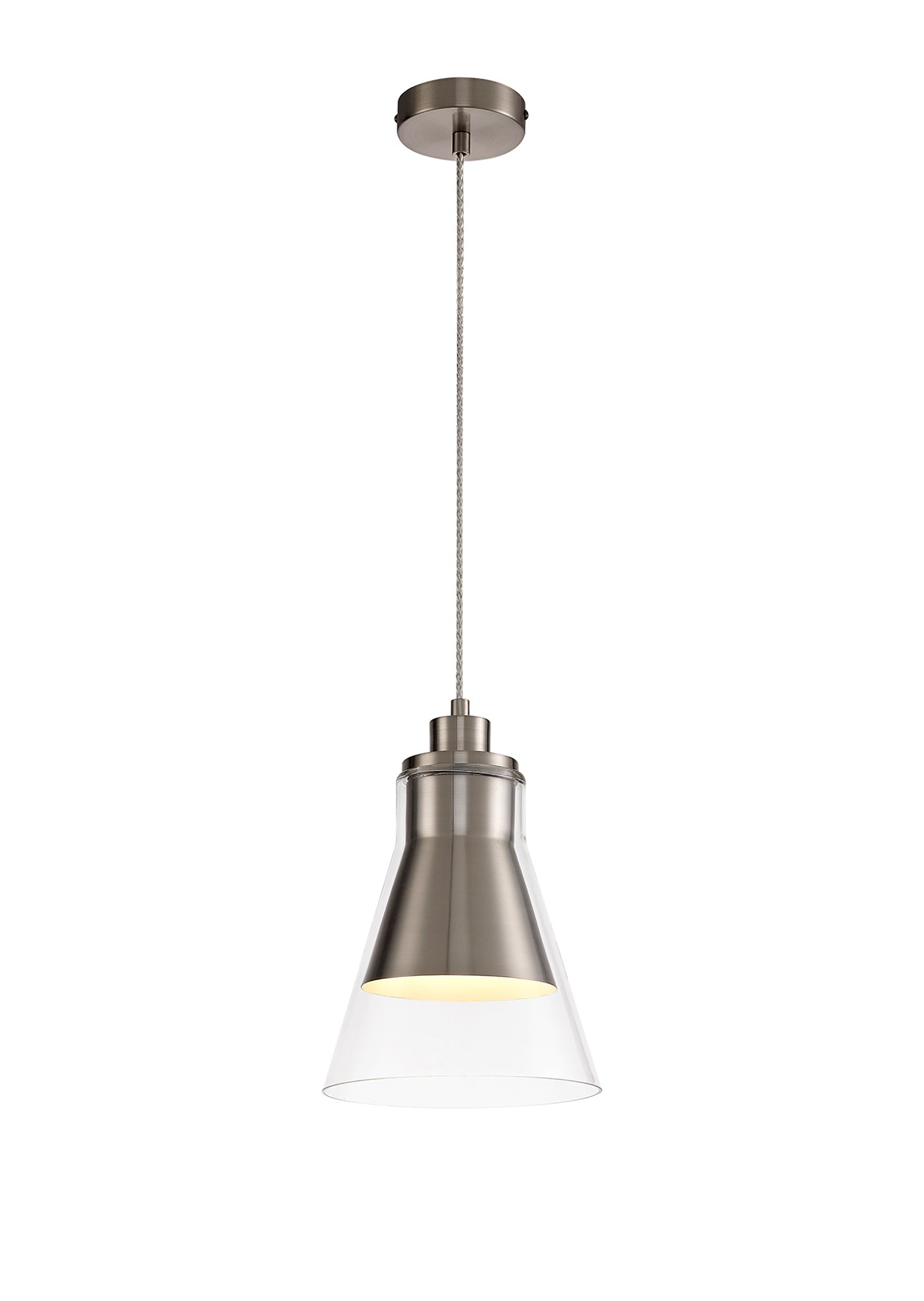 Gatley Pendant, 1 x E27, Satin Nickel and Clear Glass