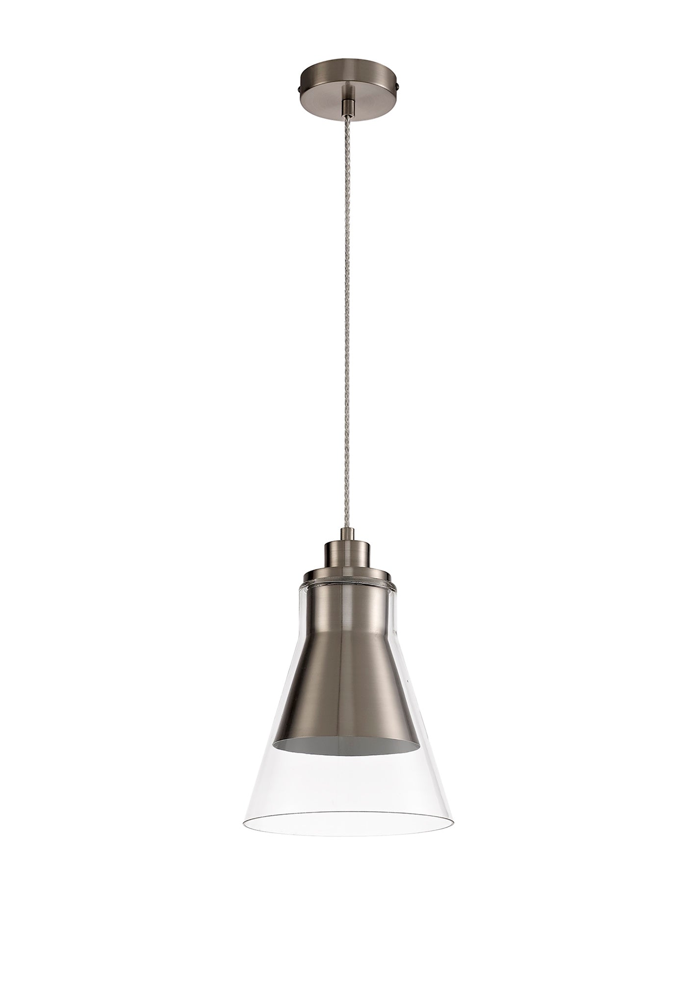 Gatley Pendant, 1 x E27, Satin Nickel and Clear Glass