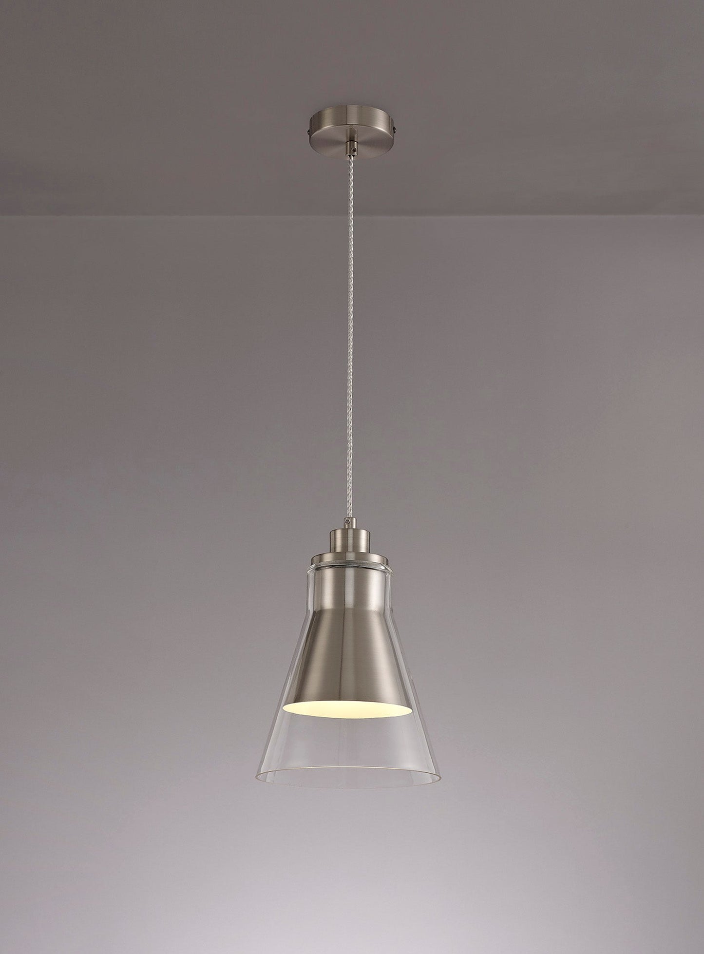 Gatley Pendant, 1 x E27, Satin Nickel and Clear Glass