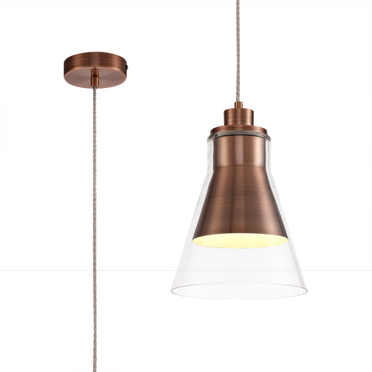 Gatley Pendant, 1 x E27, Antique Copper and Clear Glass