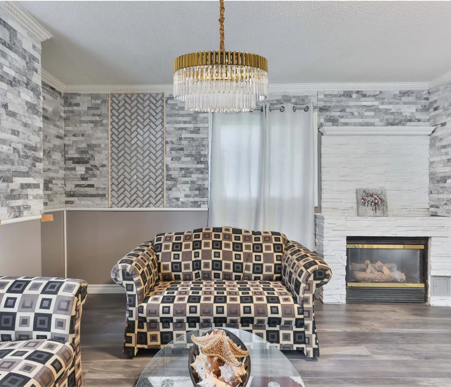 Hale Pendant Round 4 Light E14, Brass and Clear Glass