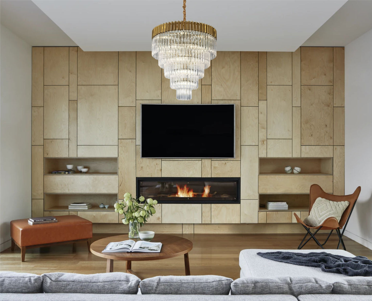 Hale Pendant Round 4 Light E14, Brass and Clear Glass