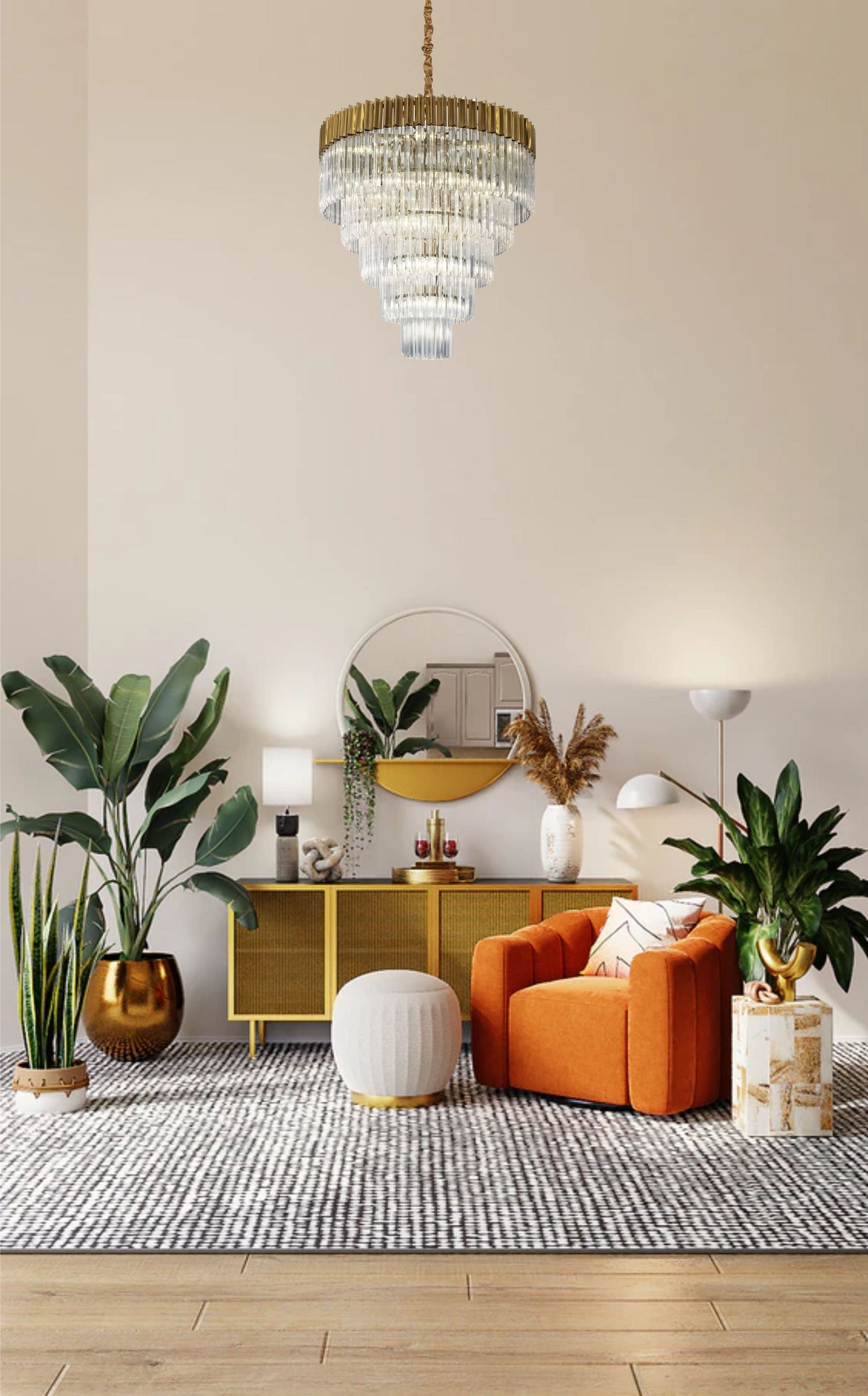 Hale Pendant Round 4 Light E14, Brass and Clear Glass