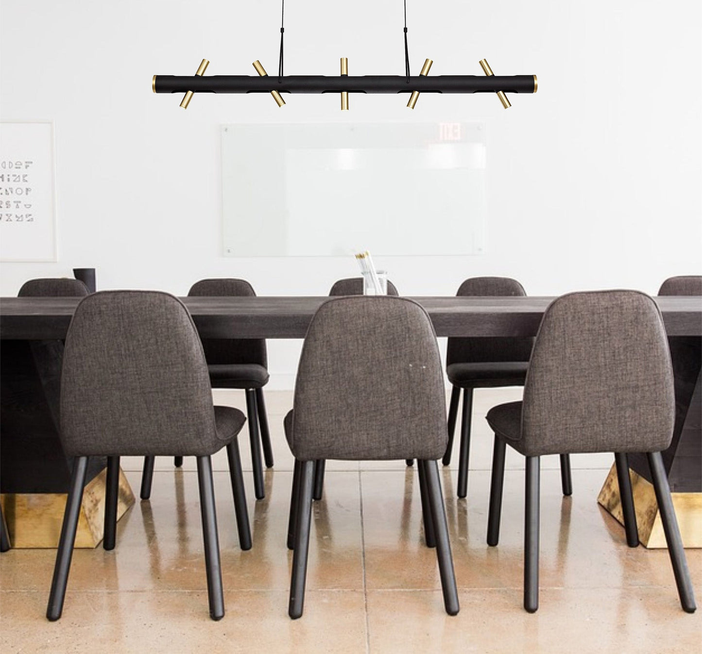 Hatchmere Linear Pendant , 4 x 2W LED, 3000K, 1120lm, Sand Black, Gold, 3yrs Warranty