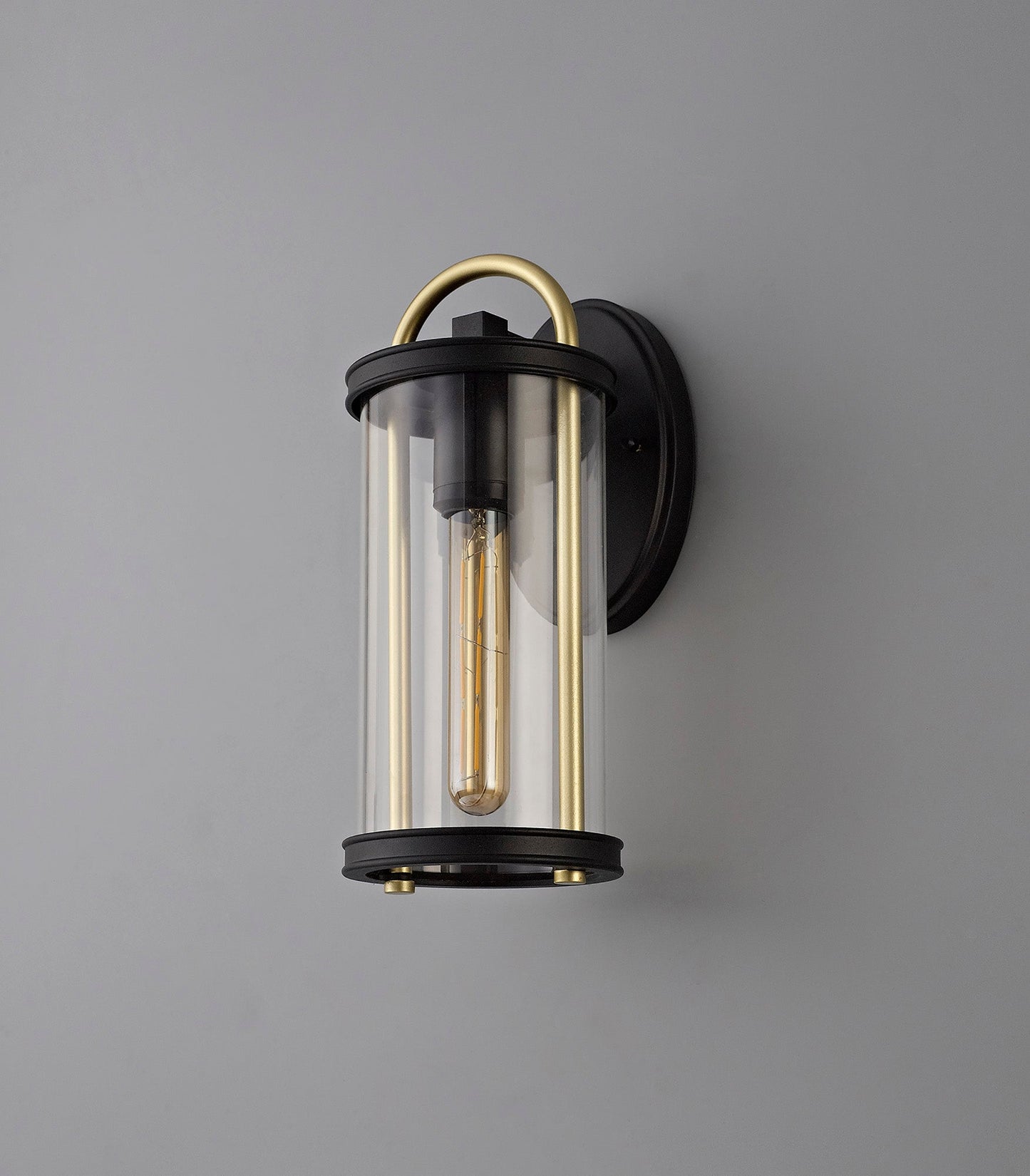 Hawthorne Small Wall Lamp, 1 x E27, Black & Gold and Clear Glass, IP54, 2yrs Warranty