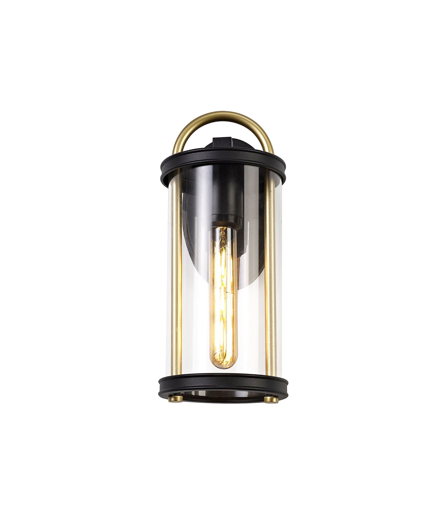 Hawthorne Small Wall Lamp, 1 x E27, Black & Gold and Clear Glass, IP54, 2yrs Warranty
