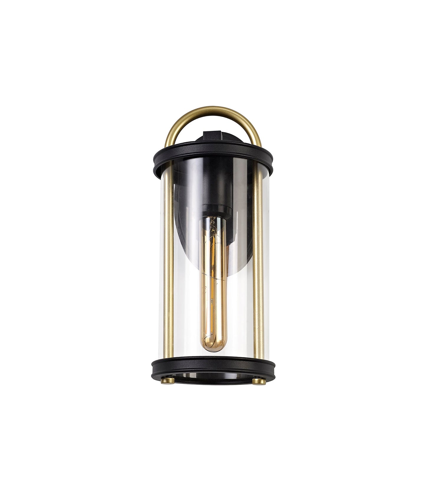 Hawthorne Small Wall Lamp, 1 x E27, Black & Gold and Clear Glass, IP54, 2yrs Warranty