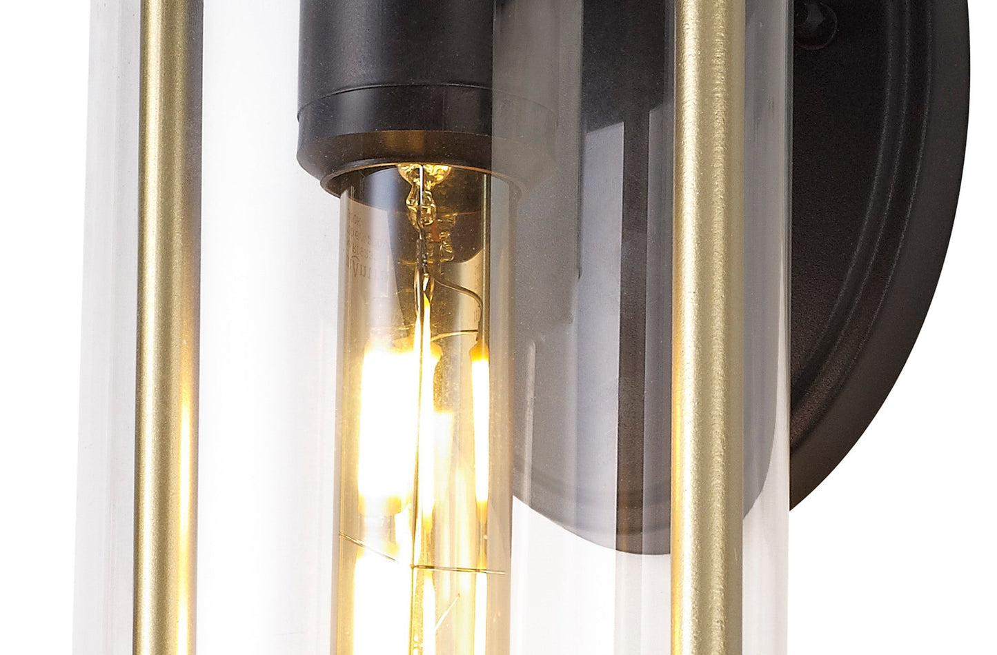 Hawthorne Small Wall Lamp, 1 x E27, Black & Gold and Clear Glass, IP54, 2yrs Warranty