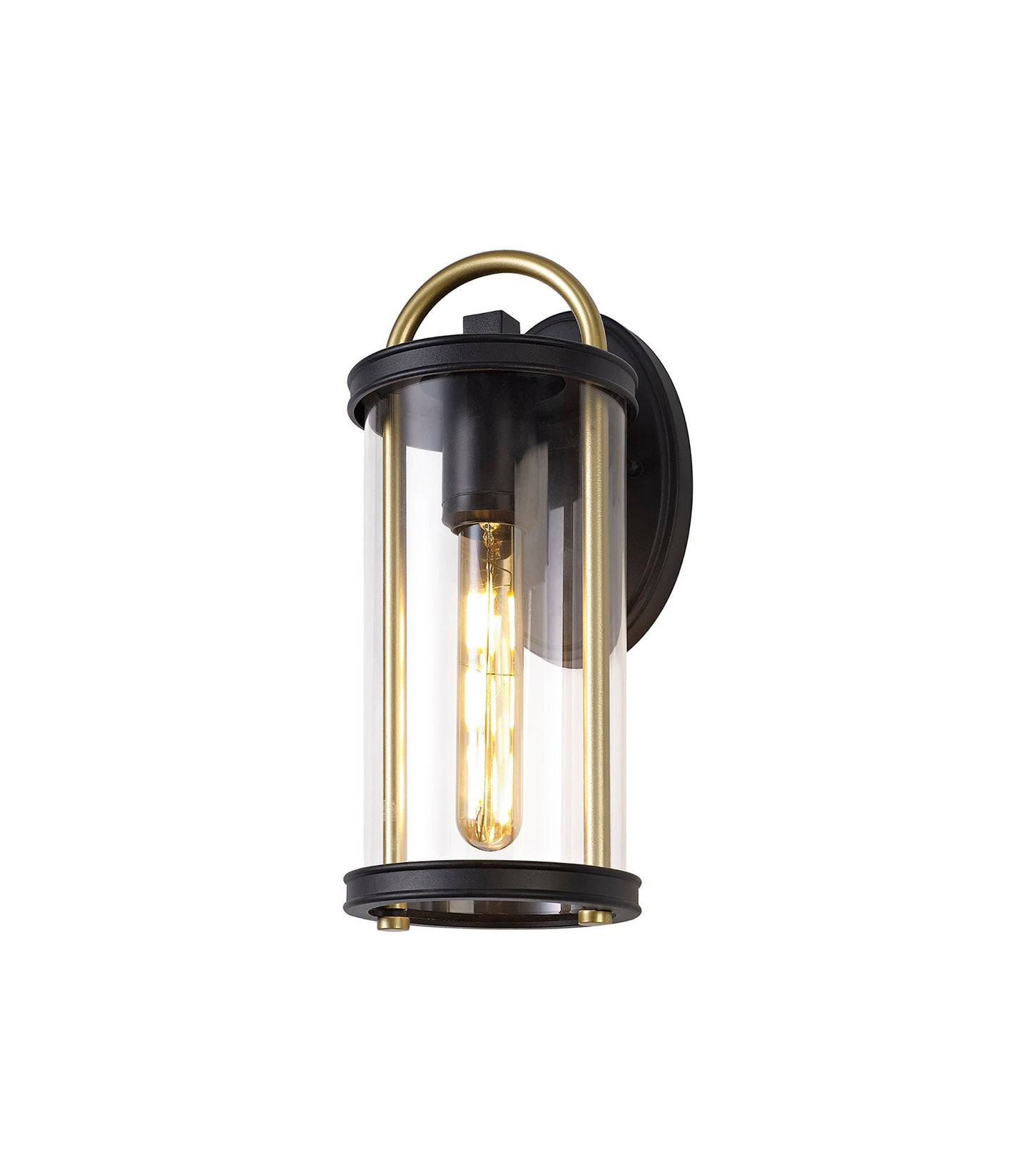 Hawthorne Small Wall Lamp, 1 x E27, Black & Gold and Clear Glass, IP54, 2yrs Warranty