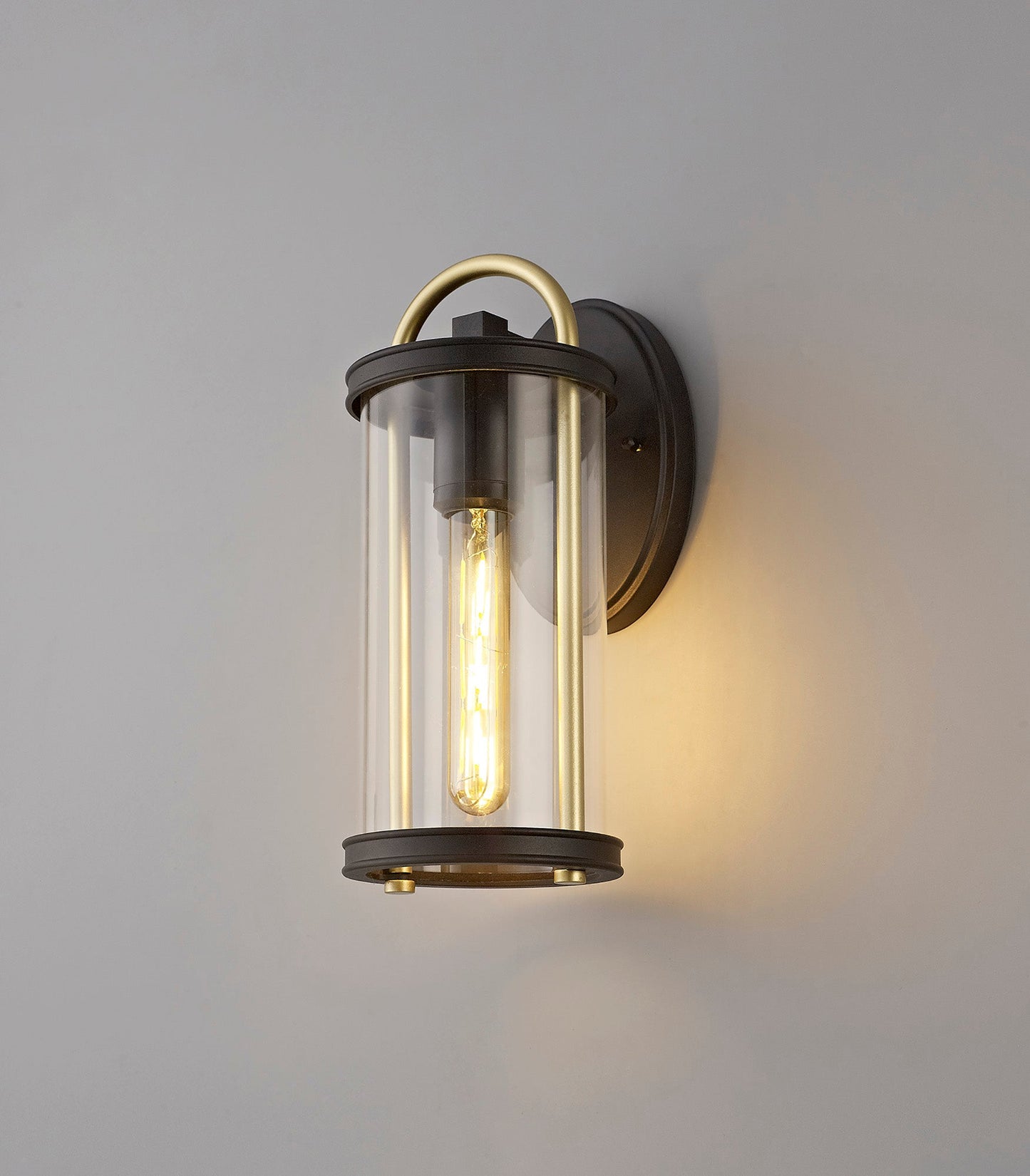 Hawthorne Small Wall Lamp, 1 x E27, Black & Gold and Clear Glass, IP54, 2yrs Warranty