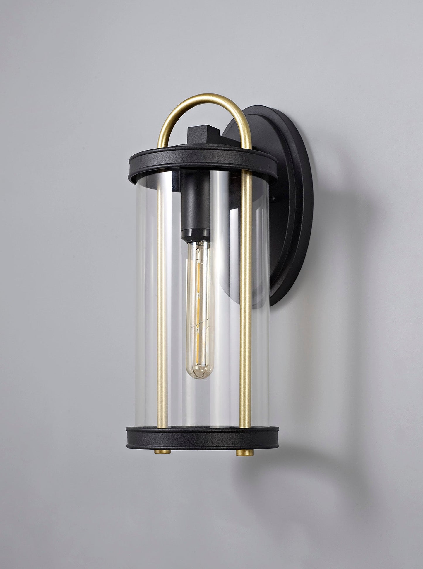 Hawthorne Large Wall Lamp, 1 x E27, Black & Gold and Clear Glass, IP54, 2yrs Warranty