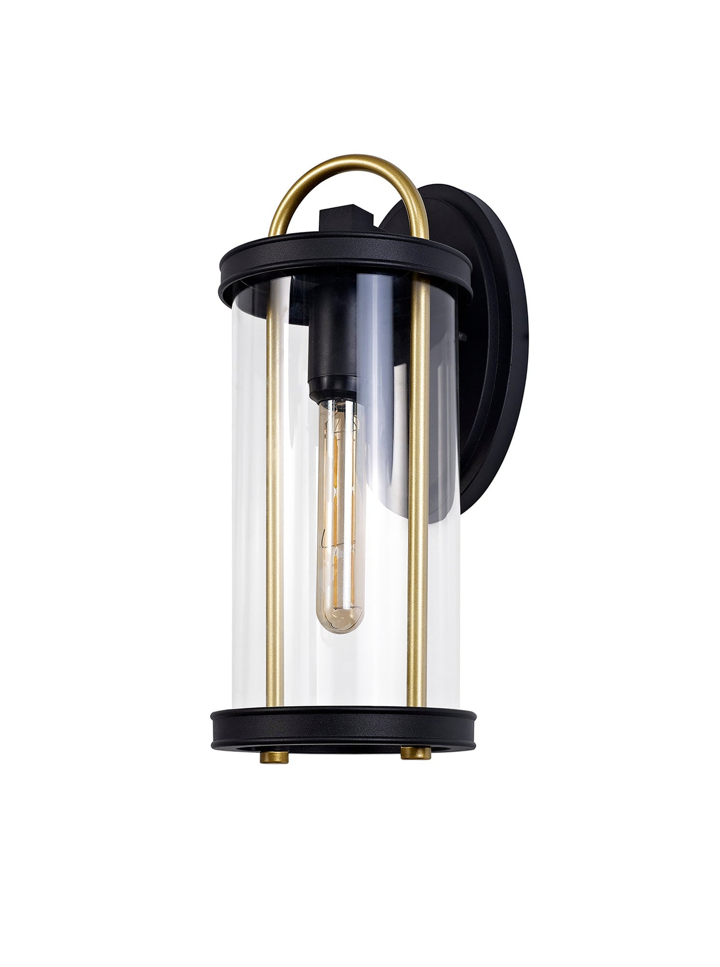 Hawthorne Large Wall Lamp, 1 x E27, Black & Gold and Clear Glass, IP54, 2yrs Warranty