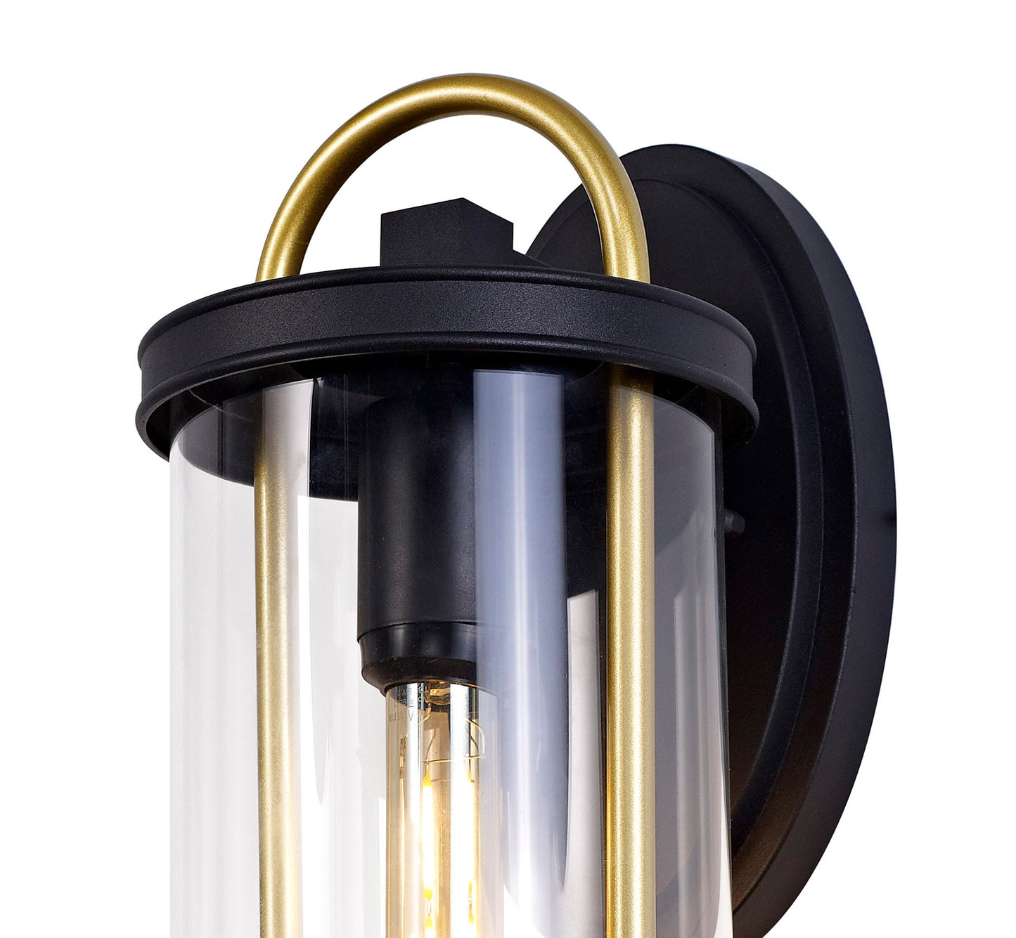 Hawthorne Large Wall Lamp, 1 x E27, Black & Gold and Clear Glass, IP54, 2yrs Warranty