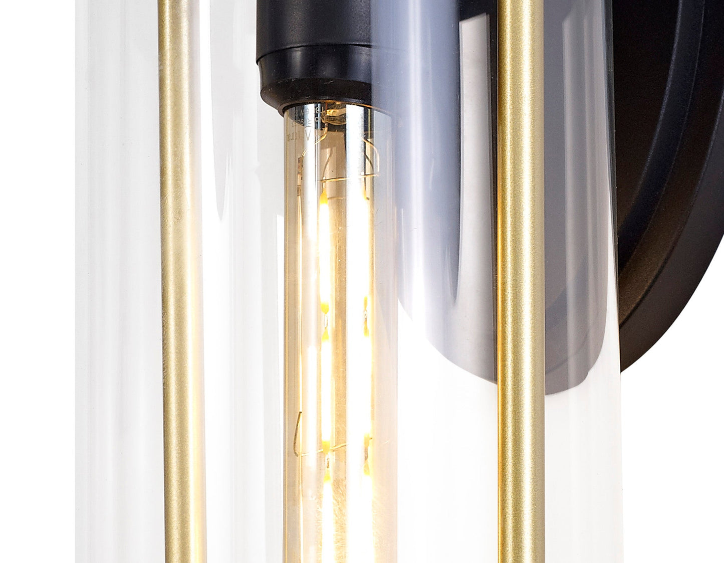 Hawthorne Large Wall Lamp, 1 x E27, Black & Gold and Clear Glass, IP54, 2yrs Warranty