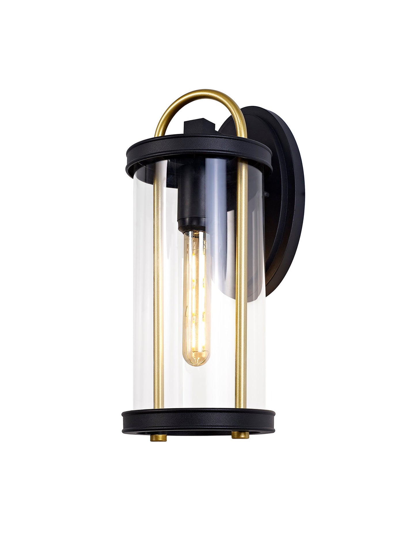 Hawthorne Large Wall Lamp, 1 x E27, Black & Gold and Clear Glass, IP54, 2yrs Warranty